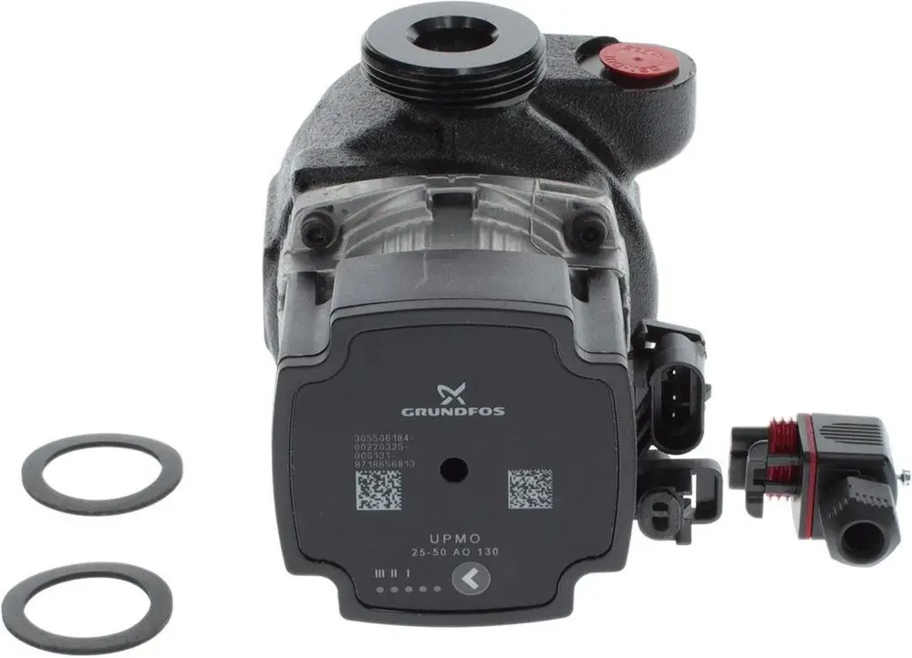 Wasserspeicherpumpe der Marke Bosch mit zwei O-Ringen. Die Pumpe hat elektrische Anschlüsse auf der linken Seite und einen Anschluss ohne sichtbaren Schlauch auf der Oberseite.